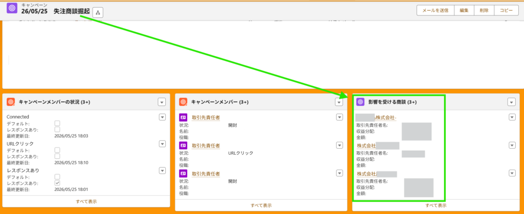 Salesforceキャンペーンの影響を受ける商談(キャンペーンインフルエンス)画面