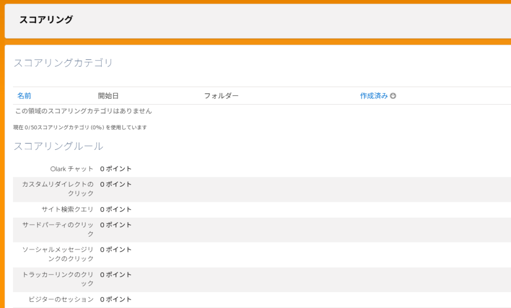 Account Engagementのスコアリングルール設定画面