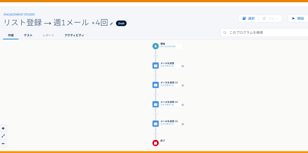 Account EngagementのEngagement Studioで作った基本シナリオ